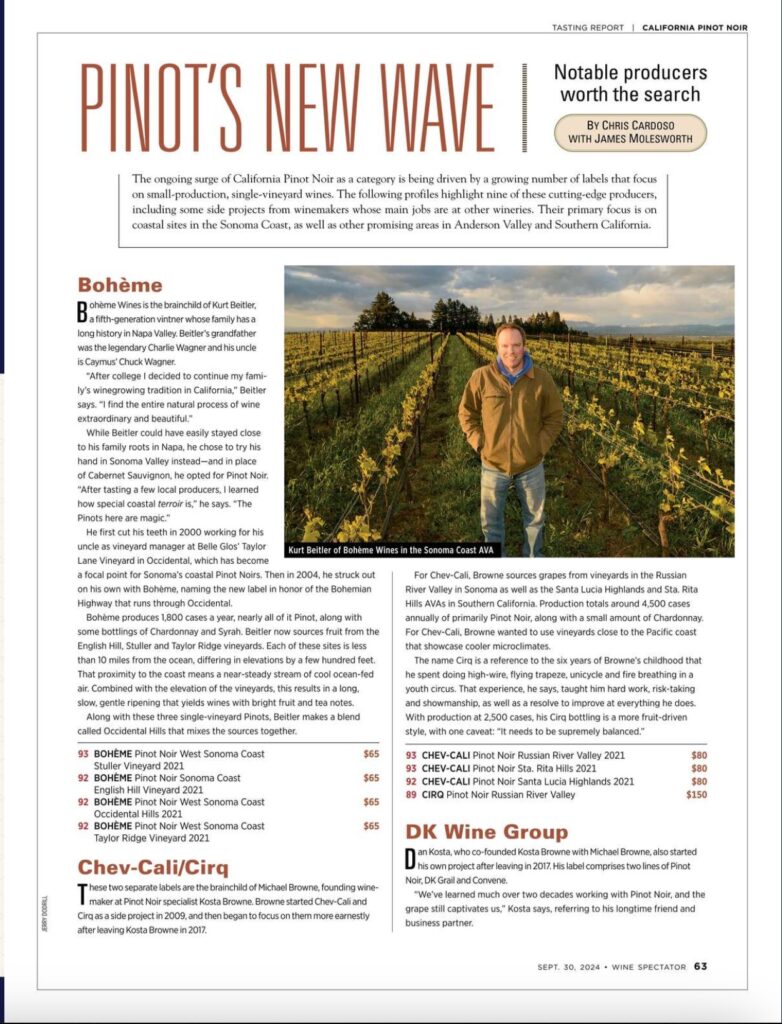 Wine Spectator Dan Kosta Pinot Noir New Wave